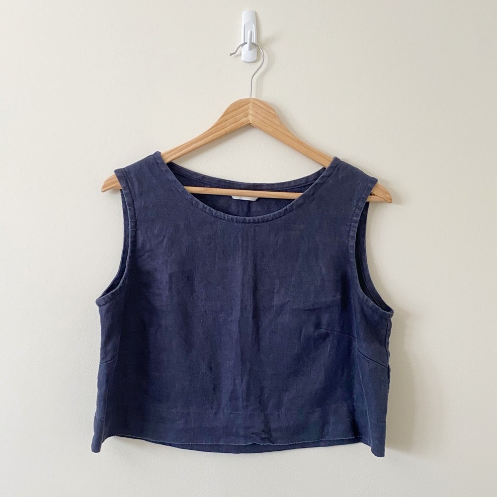 Elizabeth Suzann Petra Crop Top Navy Blue Midweight Linen S